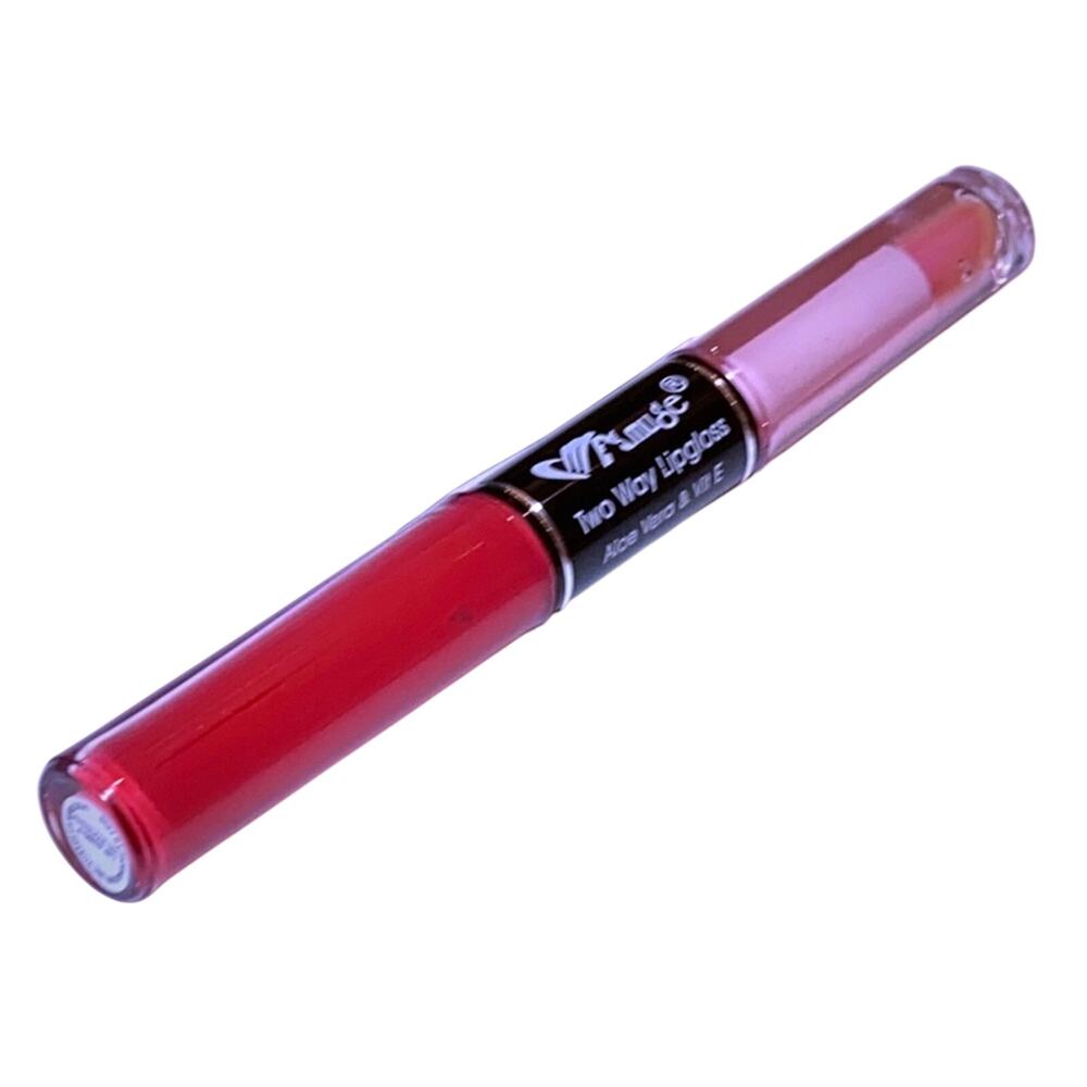 Amuse 2 Way Lip Gloss Duo Aloe Vera Vitamin E Red Color Tinted Shine 6280-7 New
